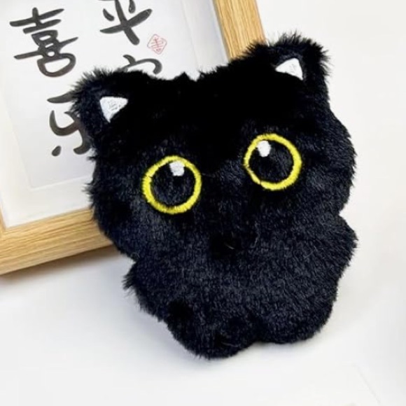 LAST 2❣️🐈‍⬛NEW Black Cat Bag Charm/ Keychain Plush Fuzzy Eyes Kawaii Cute Kitty - Picture 3 of 15